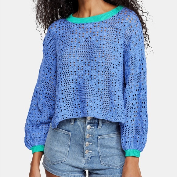 Free People Tops - FREE PEOPLE PERIWINKLE HOME RUN CROPPED SWEATER